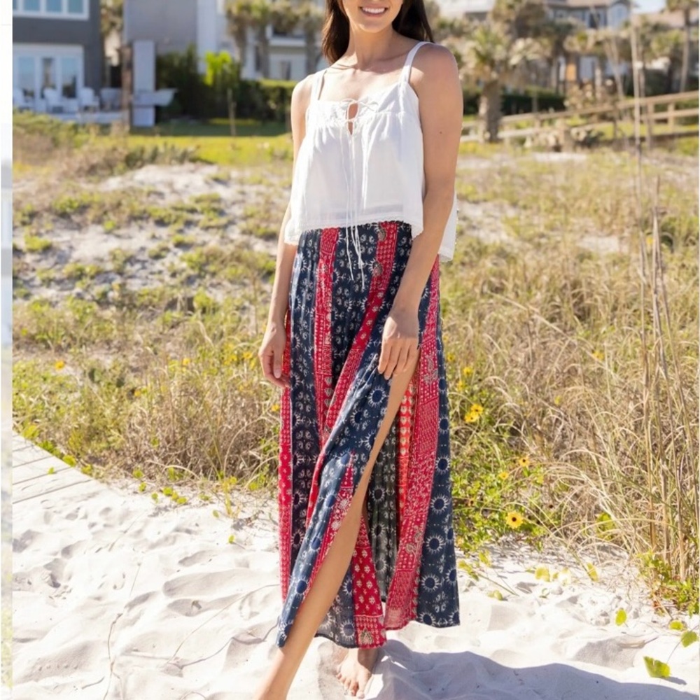 Natural Life Navy & Red Boho Maxi Skirt